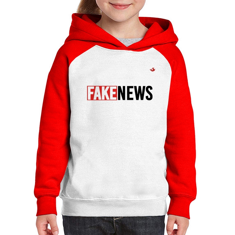 Moletom Infantil Fake News - Branco/Vermelho