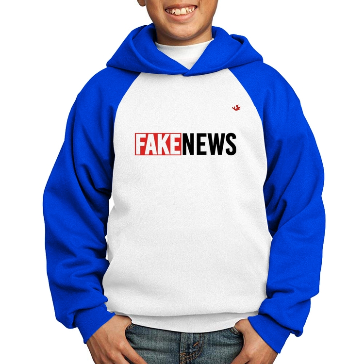 Moletom Infantil Fake News - Branco/Azul