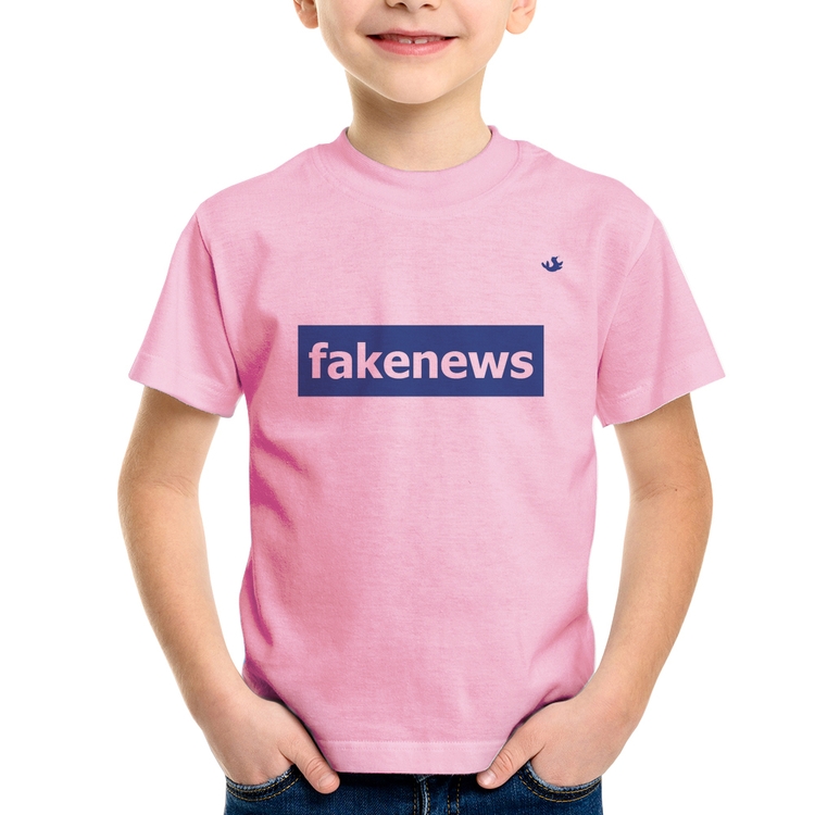 Camiseta Infantil fakenews - Rosa Bebê