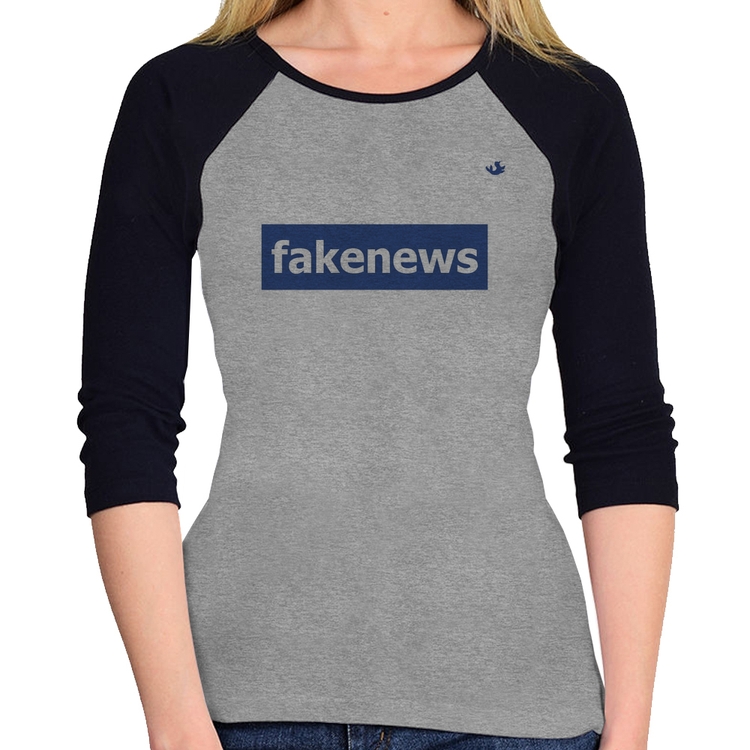 Baby Look Raglan fakenews Manga 3/4 - Cinza/Preto