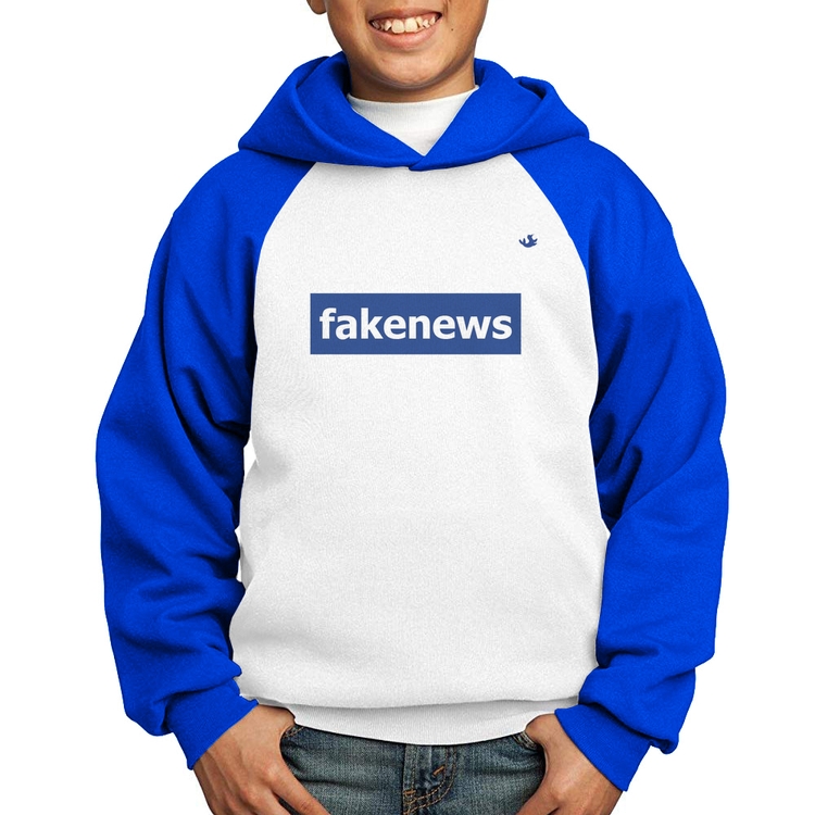 Moletom Infantil fakenews - Branco/Azul