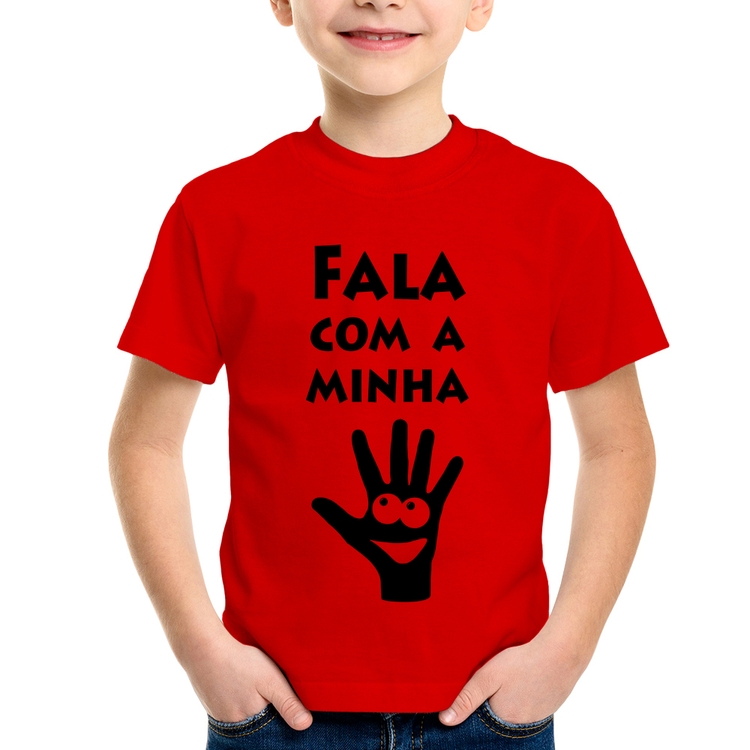 Camiseta Infantil Fala Com a Minha Mão - Vermelha