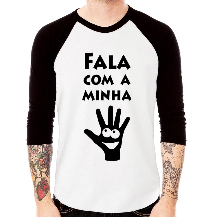 Camiseta Raglan Fala Com a Minha Mão Manga 3/4