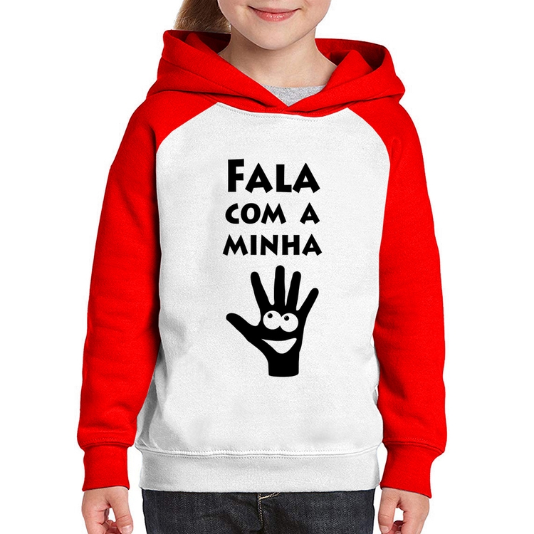 Moletom Infantil Fala Com a Minha Mão - Branco/Vermelho