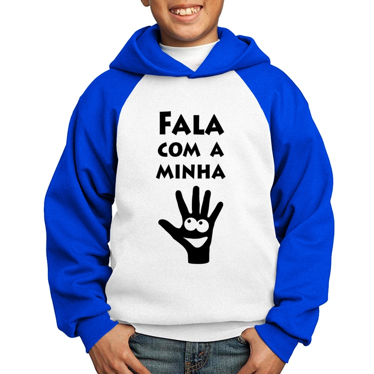Moletom Infantil Fala Com a Minha Mão - Branco/Azul