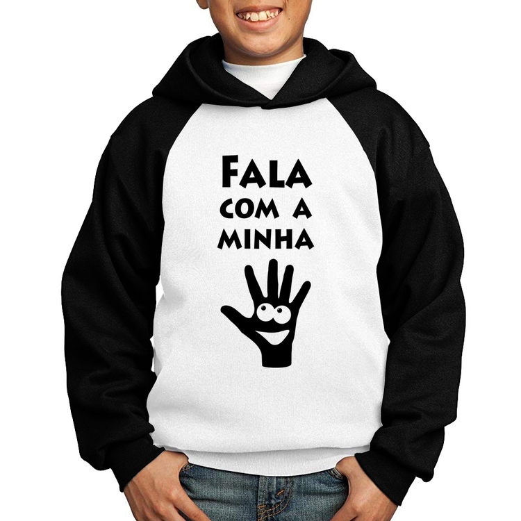 Moletom Infantil Fala Com a Minha Mão - Branco/Preto