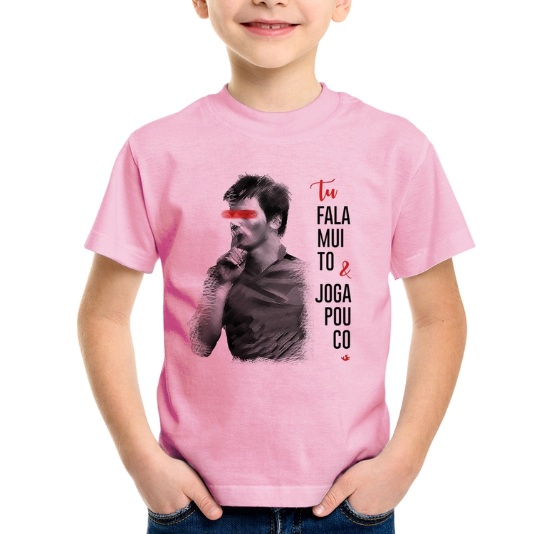 Camiseta Infantil Fala muito & Joga pouco - Rosa Bebê