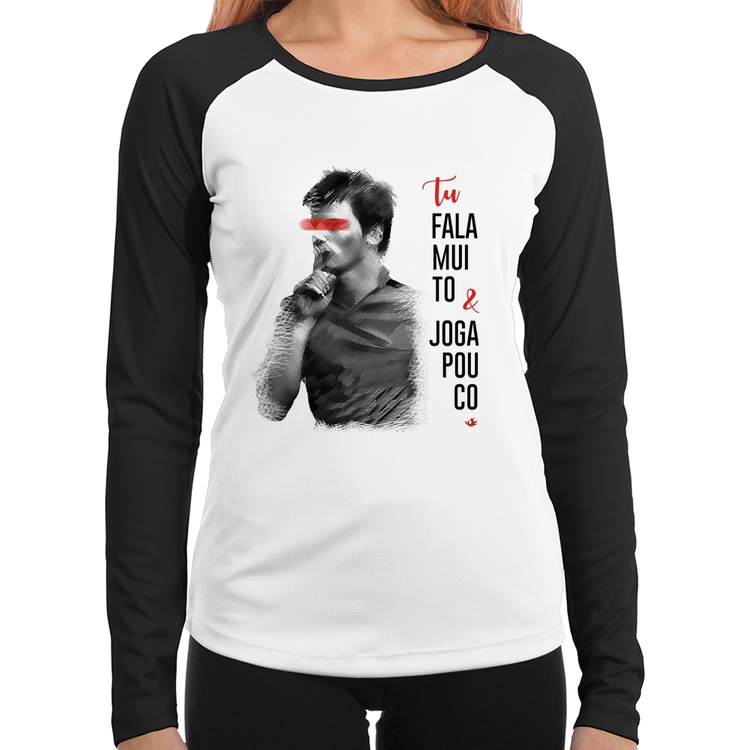 Baby Look Raglan Fala muito & Joga pouco Manga Longa