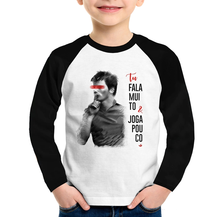 Camiseta Raglan Infantil Fala muito & Joga pouco Manga Longa