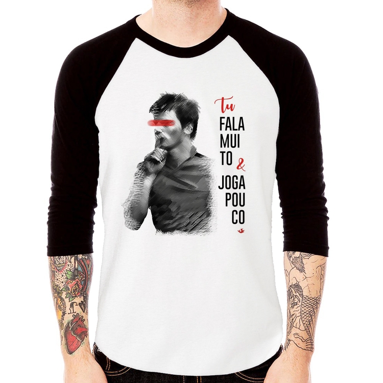 Camiseta Raglan Fala muito & Joga pouco Manga 3/4