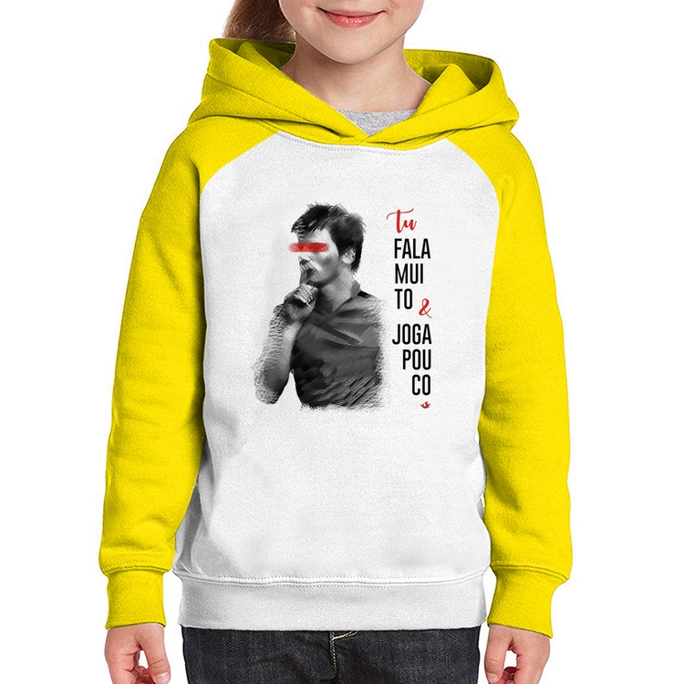 Moletom Infantil Fala muito & Joga pouco - Branco/Amarelo
