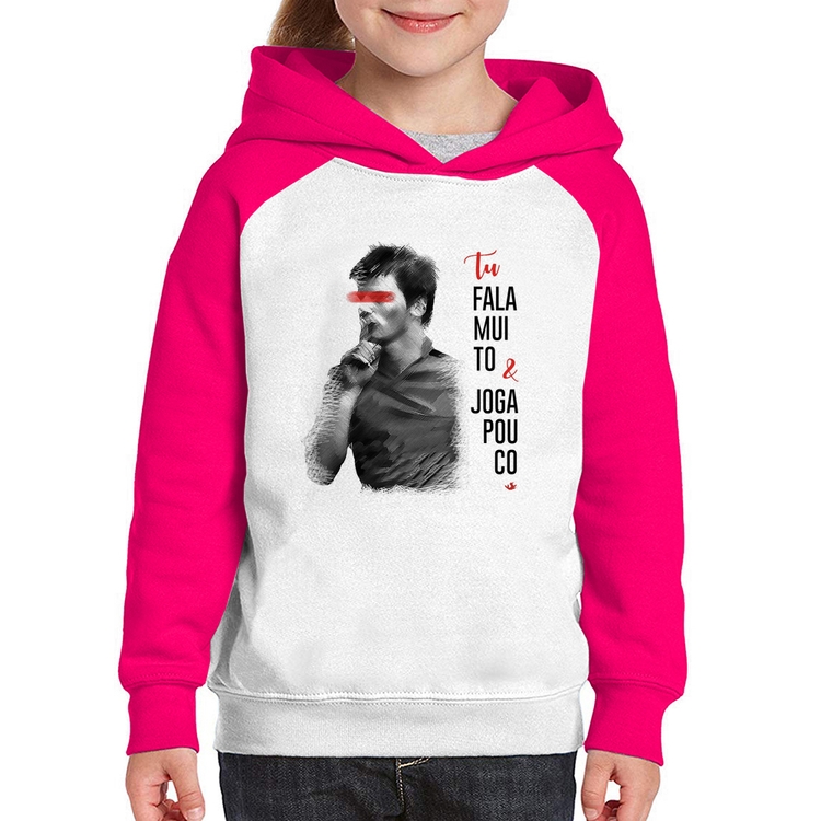 Moletom Infantil Fala muito & Joga pouco - Branco/Rosa