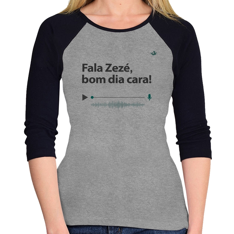 Baby Look Raglan Fala Zezé, bom dia cara! Manga 3/4 - Cinza/Preto