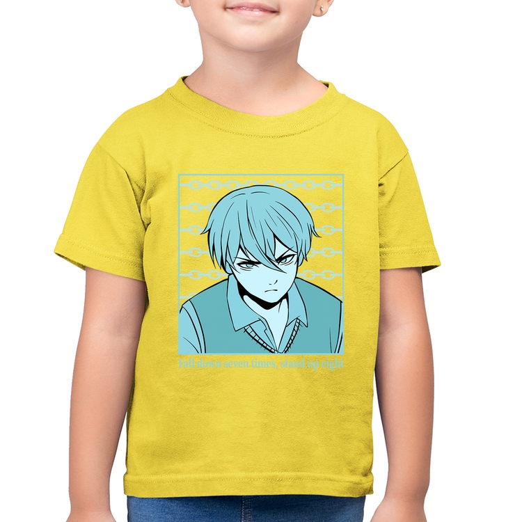 Camiseta Algodão Infantil Fall Down Seven Times, Stand Up Eight - Amarelo Canário