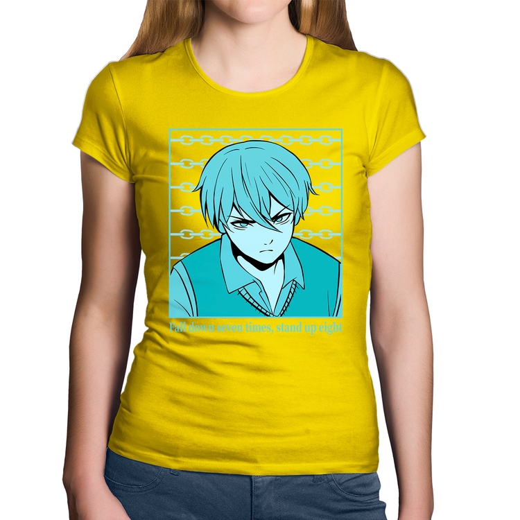 Baby Look Algodão Fall Down Seven Times, Stand Up Eight - Amarela