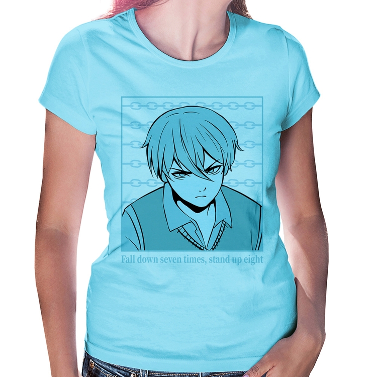 Baby Look Fall Down Seven Times, Stand Up Eight - Azul Bebê