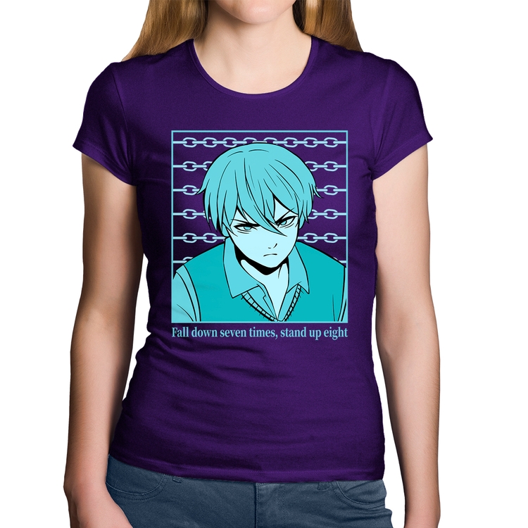 Baby Look Algodão Fall Down Seven Times, Stand Up Eight - Roxa