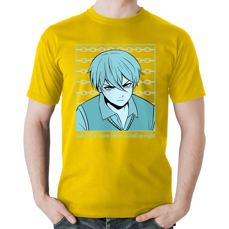 Camiseta Algodão Fall Down Seven Times, Stand Up Eight - Amarela