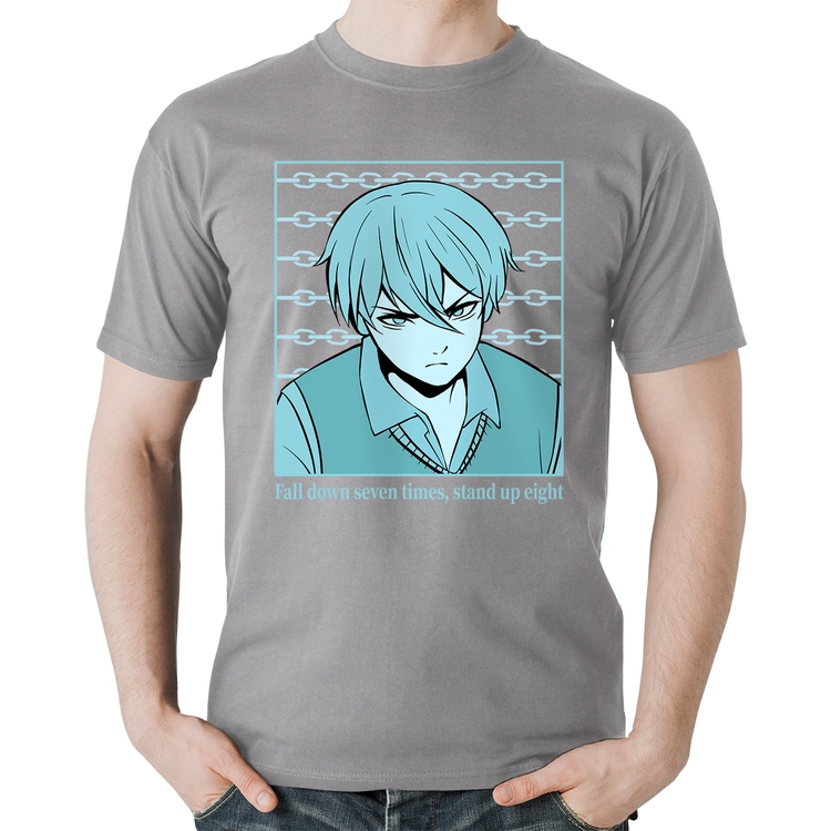 Camiseta Algodão Fall Down Seven Times, Stand Up Eight - Cinza