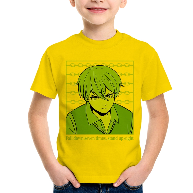 Camiseta Infantil Fall Down Seven Times, Stand Up Eight - Amarela