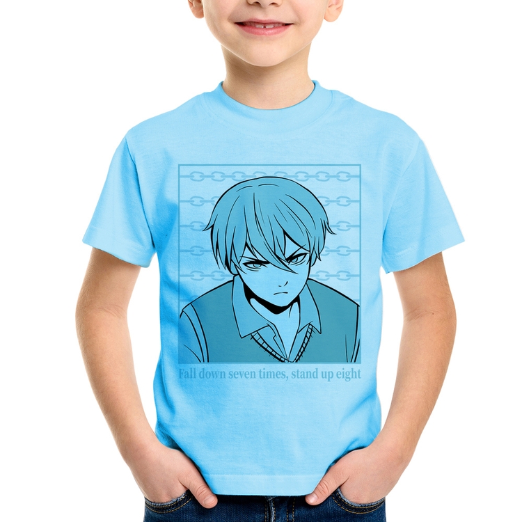 Camiseta Infantil Fall Down Seven Times, Stand Up Eight - Azul Bebê