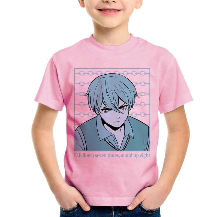 Camiseta Infantil Fall Down Seven Times, Stand Up Eight - Rosa Bebê