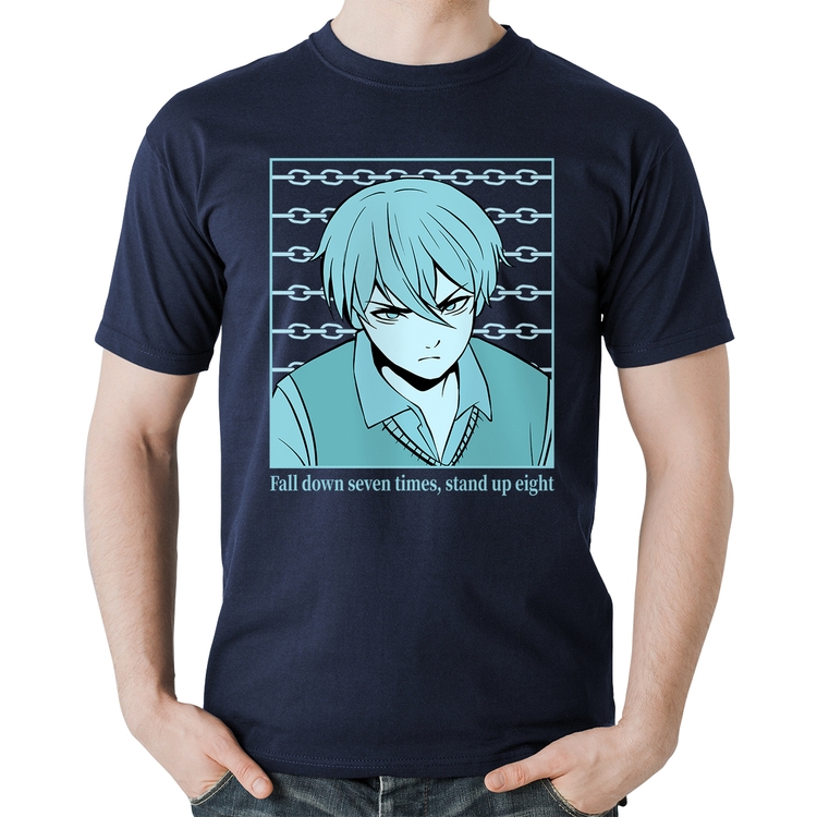 Camiseta Algodão Fall Down Seven Times, Stand Up Eight - Marinho