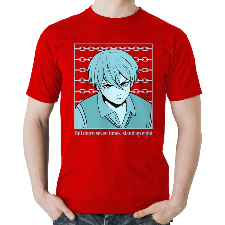 Camiseta Algodão Fall Down Seven Times, Stand Up Eight - Vermelha