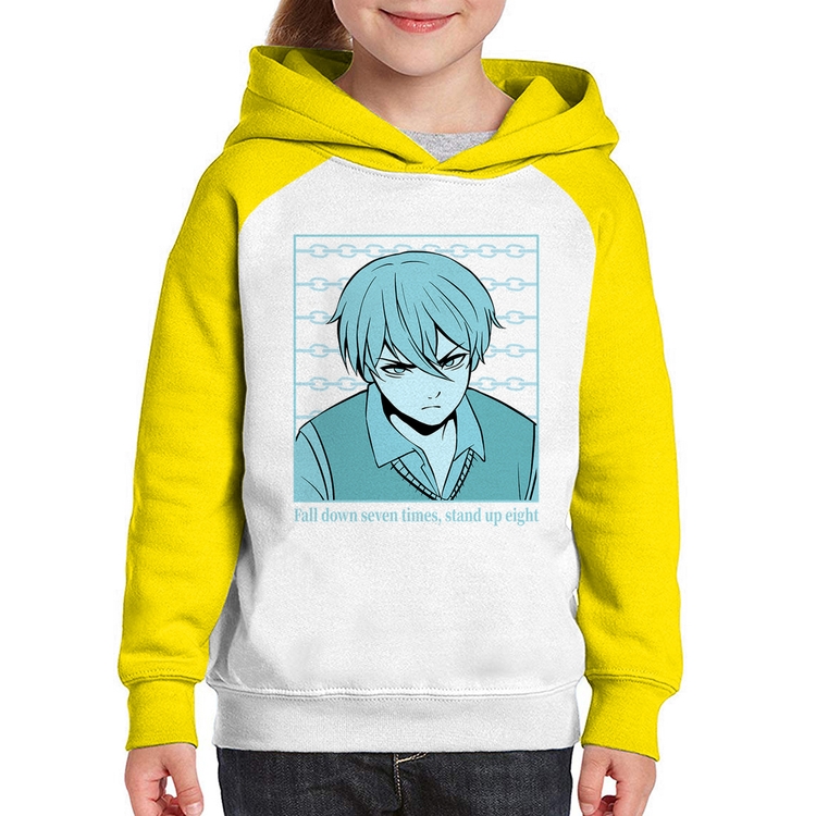 Moletom Infantil Fall Down Seven Times, Stand Up Eight - Branco/Amarelo