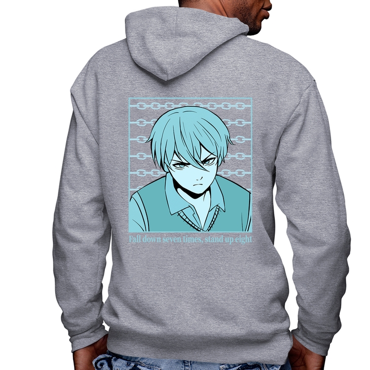 Blusa Moletom Fall Down Seven Times, Stand Up Eight Masculina com Capuz e Zíper - Mescla