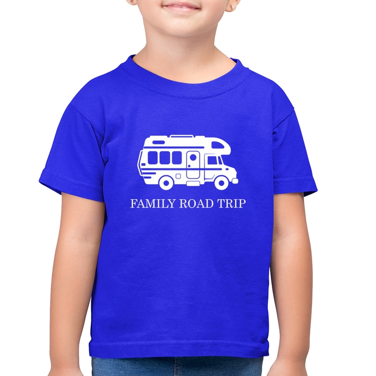 Camiseta Algodão Infantil Family Road Trip Motorhome - Azul Royal