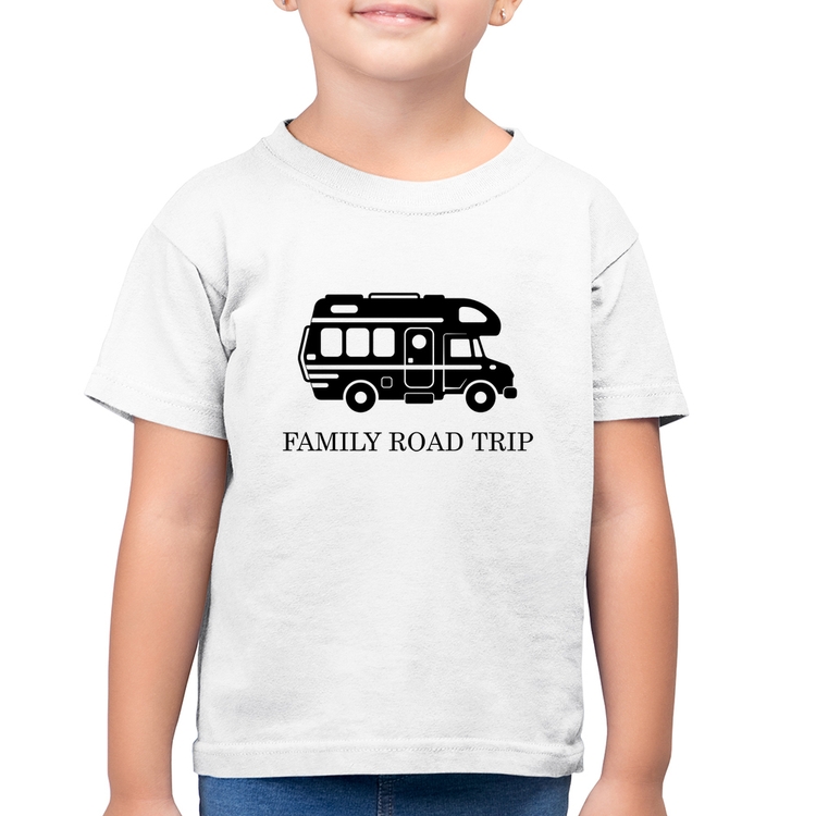 Camiseta Algodão Infantil Family Road Trip Motorhome - Branca