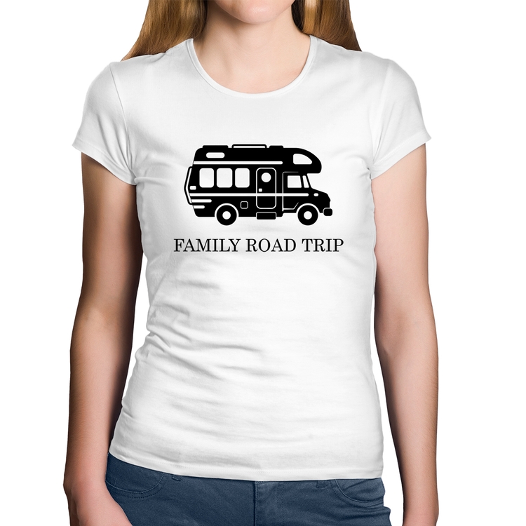Baby Look Algodão Family Road Trip Motorhome - Branca