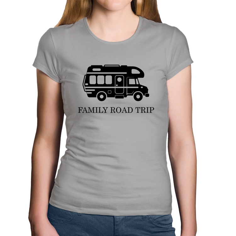 Baby Look Algodão Family Road Trip Motorhome - Cinza