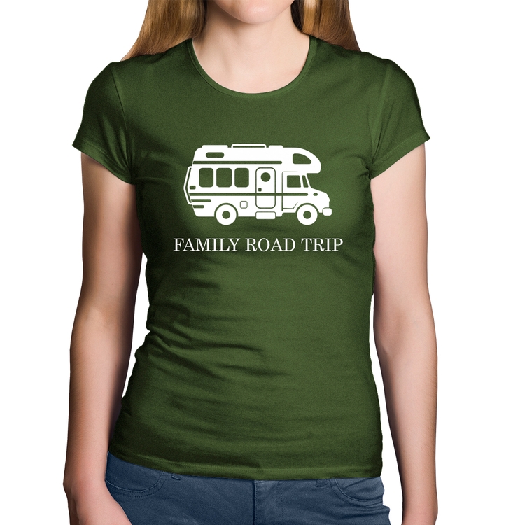 Baby Look Algodão Family Road Trip Motorhome - Musgo