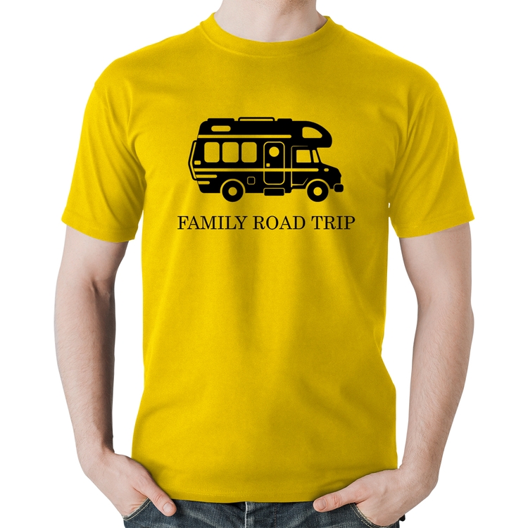 Camiseta Algodão Family Road Trip Motorhome - Amarela