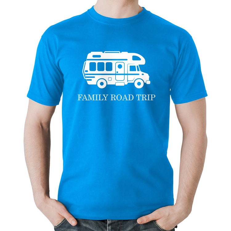 Camiseta Algodão Family Road Trip Motorhome - Azul