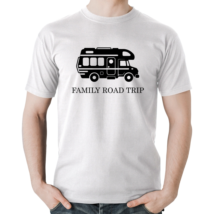 Camiseta Algodão Family Road Trip Motorhome - Branca