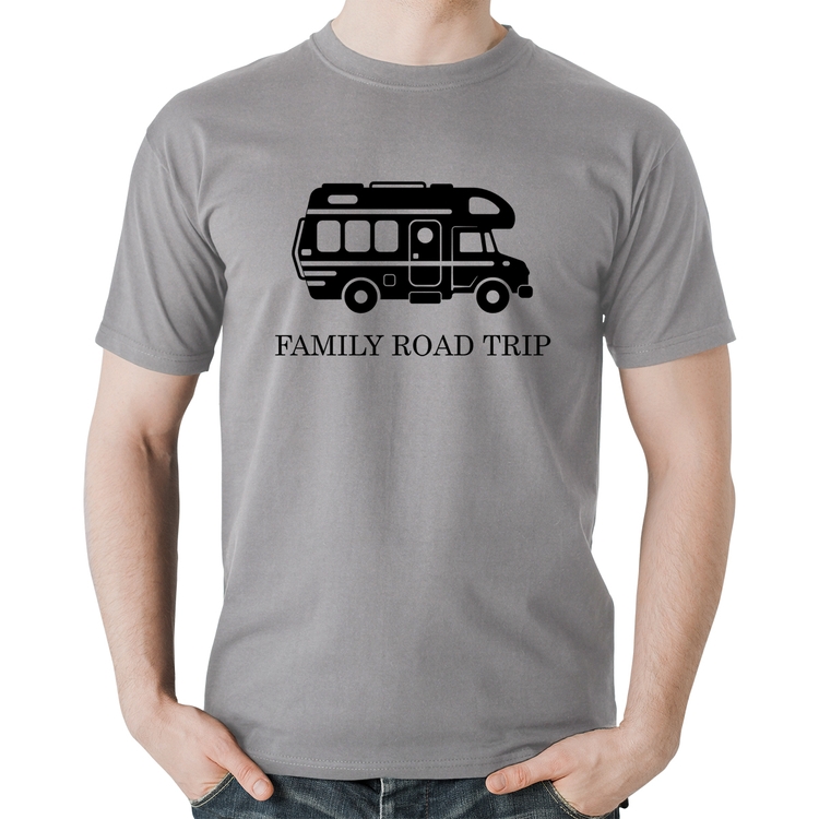 Camiseta Algodão Family Road Trip Motorhome - Cinza