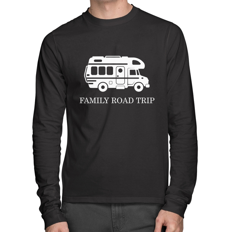 Camiseta Algodão Family Road Trip Motorhome Manga Longa