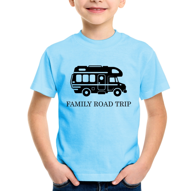 Camiseta Infantil Family Road Trip Motorhome - Azul Bebê