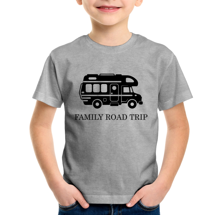 Camiseta Infantil Family Road Trip Motorhome - Cinza