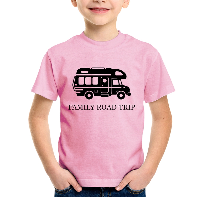 Camiseta Infantil Family Road Trip Motorhome - Rosa Bebê