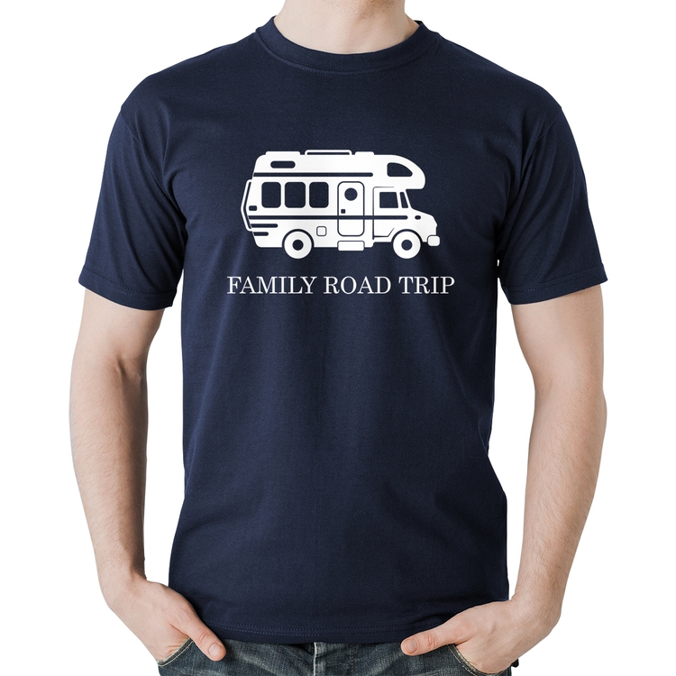 Camiseta Algodão Family Road Trip Motorhome - Marinho