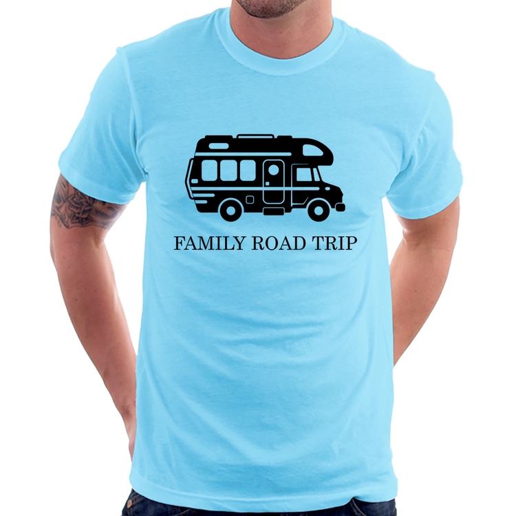 Camiseta Family Road Trip Motorhome - Azul Bebê