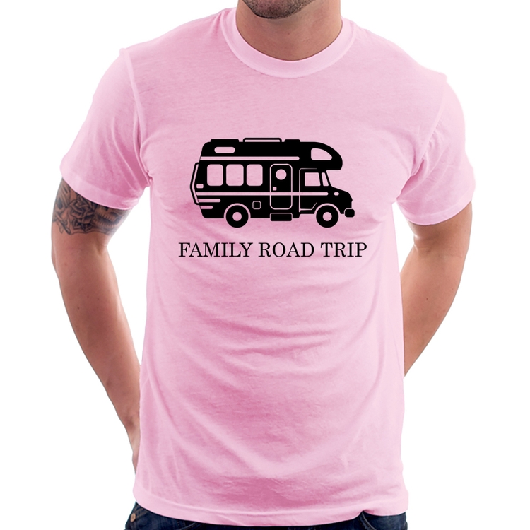Camiseta Family Road Trip Motorhome - Rosa Bebê
