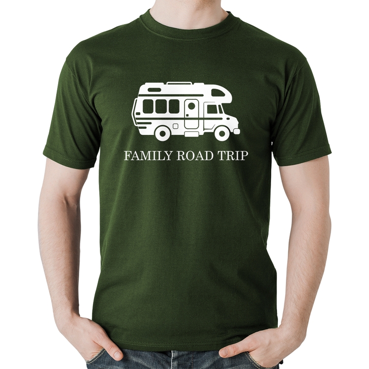 Camiseta Algodão Family Road Trip Motorhome - Musgo