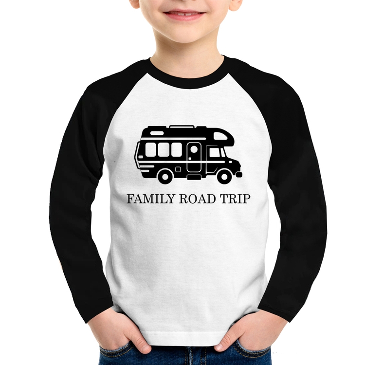 Camiseta Raglan Infantil Family Road Trip Motorhome Manga Longa