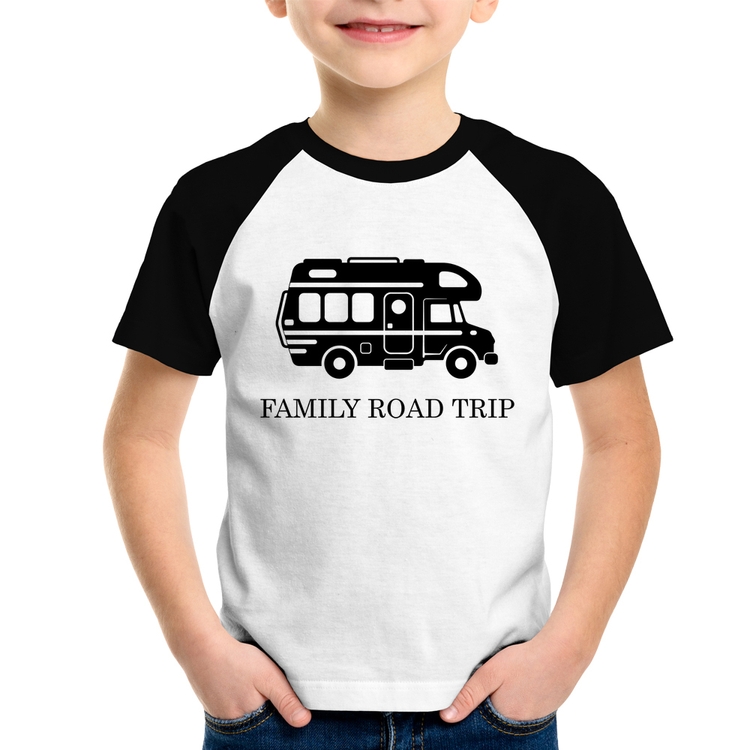 Camiseta Raglan Infantil Family Road Trip Motorhome