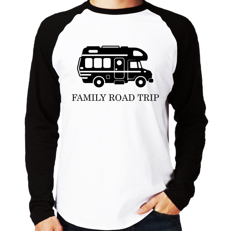 Camiseta Raglan Family Road Trip Motorhome Manga Longa